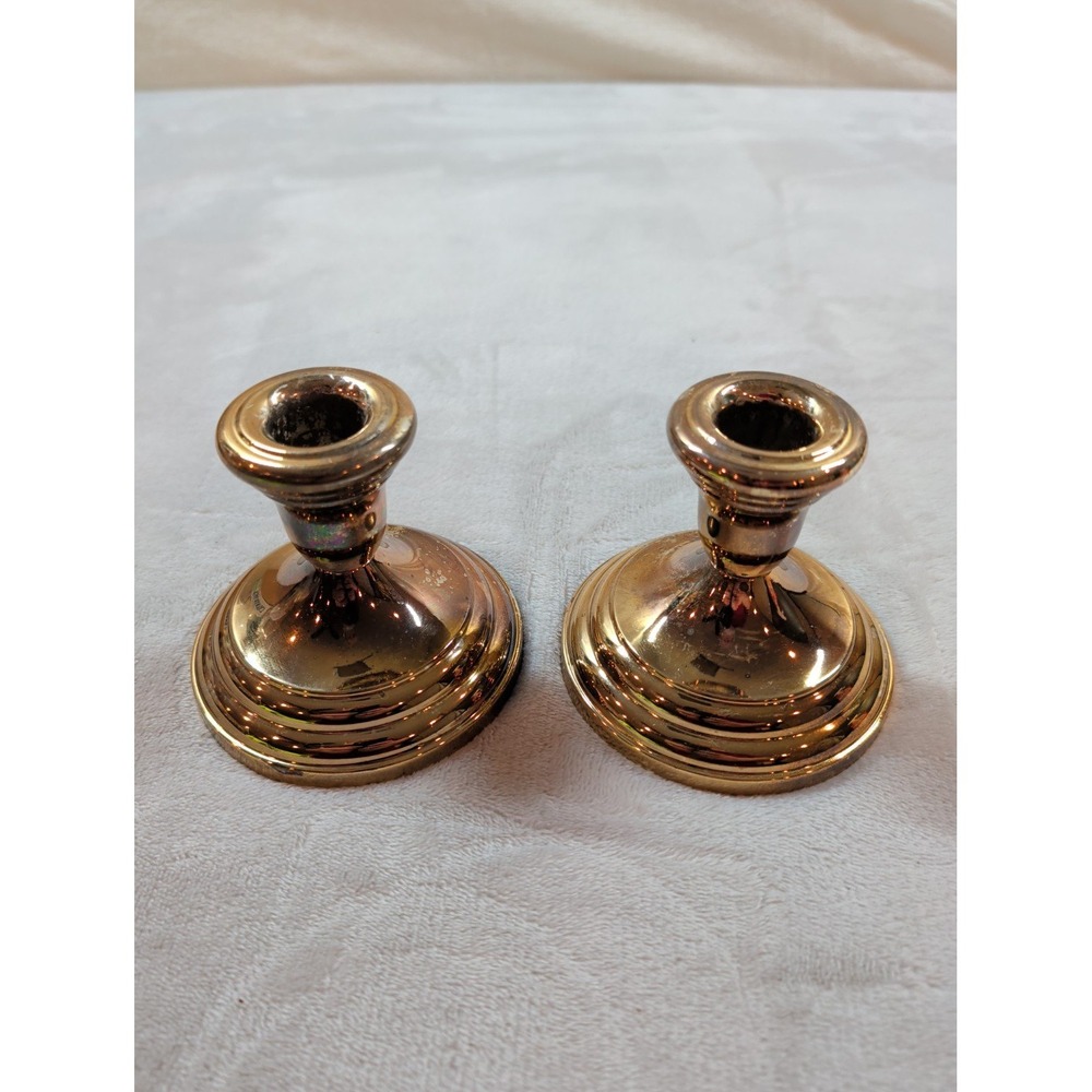 Vintage FB Rogers Silverplate Gold Tone Candlestick Holders Set of 2 Japan 2.5" - Picture 2 of 6